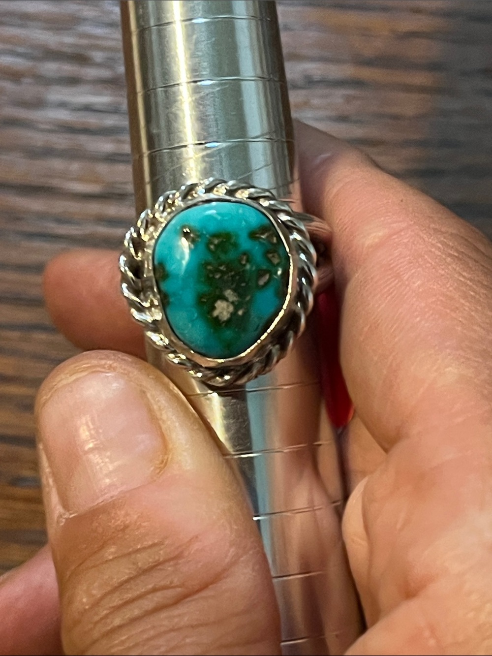 Blue Sonoran turquoise Sterling Silver adjustable ring.